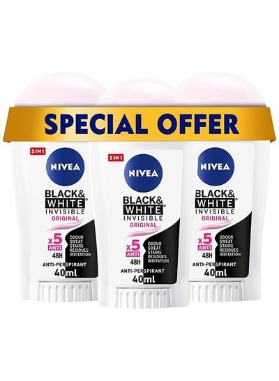 NIVEA NIVEA Black & White Invisible Original, Antiperspirant for Women, Stick 3x40ml
