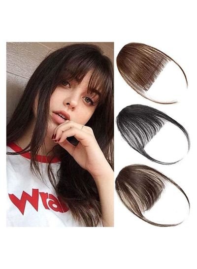 Estelle Human Hair Air Bangs Clip in Bangs Hair Extensions with Temples One Piece Clip on Front Bangs Hairpiece 100% Human Real Hair Fringe for Women Color No 2 Dark Brown