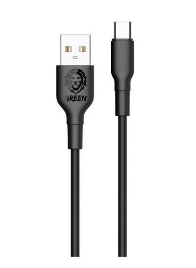 Green Charging Cable PVC USB-A to Type-C Cable 2A Fast Charger Cable Ultra-Fast Sync Charge Cable, Over Current Protection Data Cable Compatible for Type-C Devices Black – 1.2 M