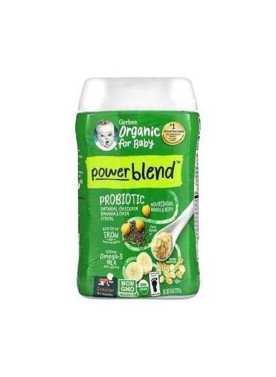 Gerber Gerber, PowerBlend, Organic for Baby, Probiotic Oatmeal Chickpea, Banana, Chia Cereal, 8+Months, 8 oz (227 g)