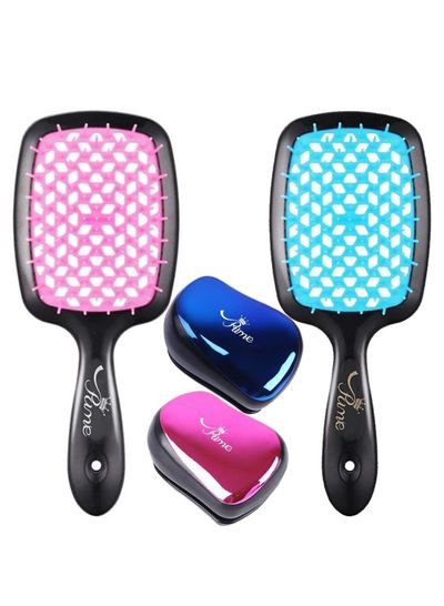 Prime 2 Professional Paddle Hair Brush Wet Curly Hair Scalp&Massage comb Detangler Superbrush 2 Portable Pocket Comb Thick And Curly Detangling Hair Brush Combo Family Offer