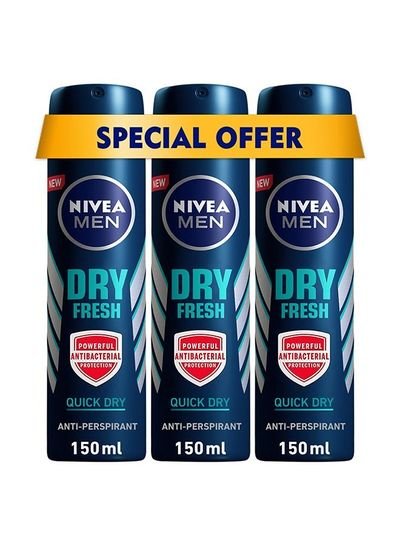 NIVEA NIVEA MEN Dry Fresh, Antiperspirant for Men, Antibacterial Protection, Spray 3x150ml