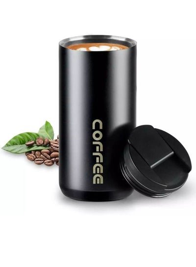 Generic 400ml Stainless Steel Insulated Vacuum Cup Double Walled Coffee Travel Flask Leakproof Anti-Slip Perfect For Coffee Tea Water And Soda Black