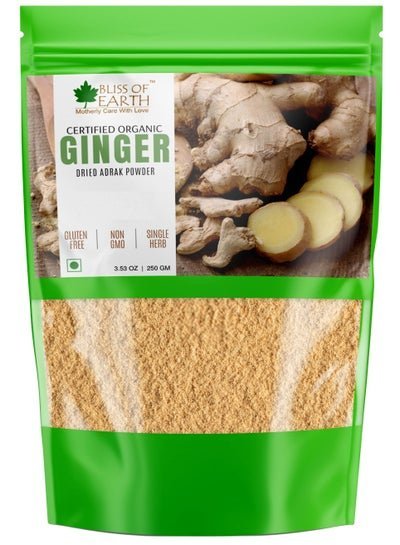 BLISS OF EARTH Bliss of Earth Certified Organic Dried Ginger Adrak Powder for Ginger Tea Ginger Paste Ginger Bread Antioxidant SuperFood 250GM