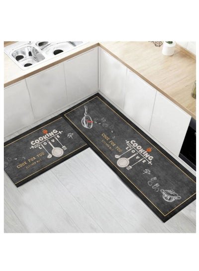 Mei Lifestyle 2 PCS Set Large Kitchen Mats With Crystal Velvet Material Absorbant Thick Nonslip Washable Area Rugs For Kitchen Floor Indoor Outdoor Entry Carpet With Beautiful Design (50×80CM And 50×160CM)