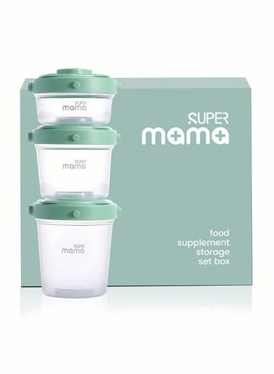 SUPERMAMA 3 PCS Plastic Baby Food Storage Boxes Airtight Leak-proof with Measurement Indication for Fruit, Purée, Yogurt