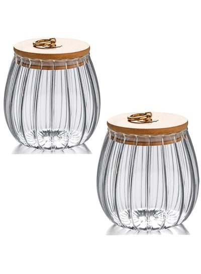1Chase Borosilicate Glass Storage Jar With Airtight Bamboo Lid and Metal Handle Set Of 2 , 700ML Oval