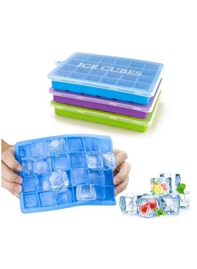 Haidue Ice Cube Trays 3 Pack,Silicone Ice Tray with Removable Lid Easy-Release Flexible Ice Cube Molds 24 Cubes per Tray for Cocktail, Baby Food, Chocolate