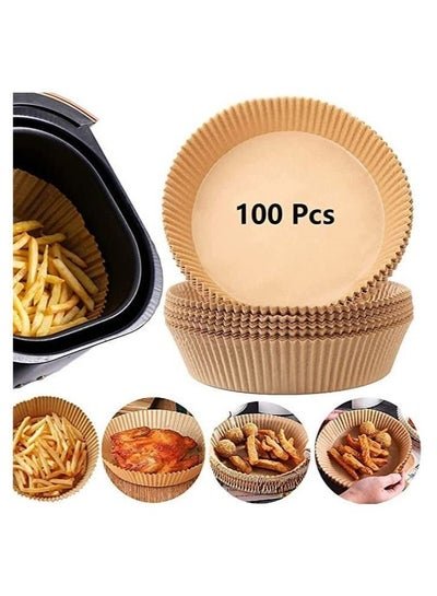 Marrkhor 100 PCS Air Fryer Disposable Paper Liner, Non-Stick Air Fryer Liners, Round Food Grade Baking Paper for Air Fryer Oven Roasting Microwave
