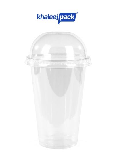 Khaleej Pack KHALEEJ PACK – [50 Cups] Clear Plastic Cups 12oz (83 Dia) With Dome Lid – Strong & Durable For All Cold Desserts – Juice – Milkshake – Smoothie – Slush & Cold Coffee.