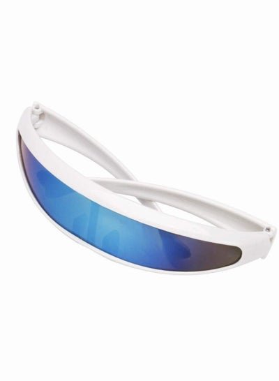 roaiss Futuristic Narrow Cyclops Sunglasses UV400 Protection Sun Glasses with Personality Mirrored Lens Blue and White