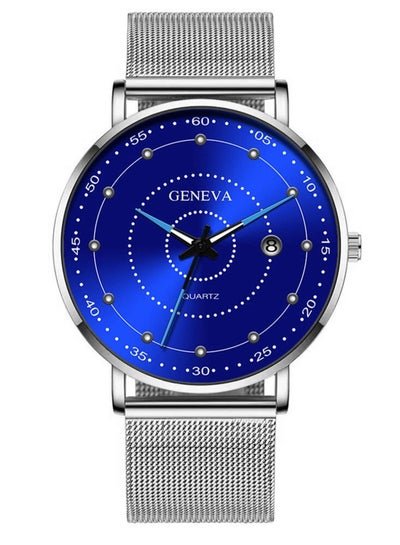 Geneva Men Watch Wrist Watch Luminous Round Pointer Quartz Watch Silver
