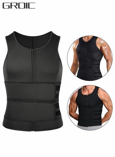 GROIC Men’s Waist Trainer  Sauna Vest Weight Loss Body Shaper Sweat Vest for Men with Double Belt and Zipper, Corset Plus Size XL