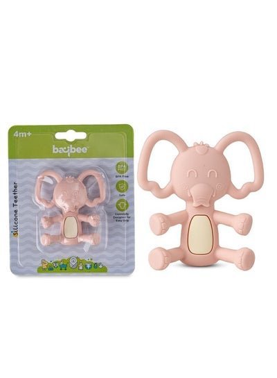 BAYBEE Baybee Elephant Silicone Teether for Baby BPA Free Food Grade Silicone Teether for Babies to Soothe their gums Easy to Grasp Chewing toy Teething toys Baby Teether for 6 to 12 months baby Infant Pink
