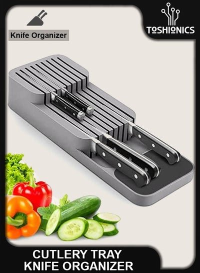 Toshionics Two Tier Knife Organizer Block Holder Drawer Knives Storage Rack Stand Cabinet Kitchen Drawer Cutlery Tableware Container Silverware Utensil