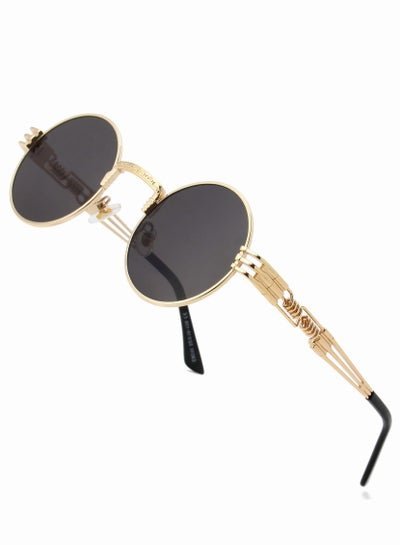 roaiss Round Steampunk Sunglasses for Men Women Hippie Glasses Metal Frame 100% UV Blocking Lens