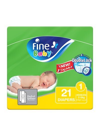 Fine Baby Baby Diapers, Newborn, Size 1, 2 – 5 Kg, 21 Count – Double Lock Technology Prevents Leakage