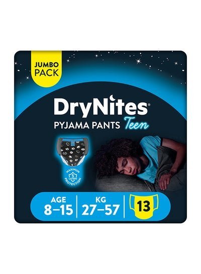 HUGGIES Dry Nites Pyjama Pants Teen, 27 – 57 Kg, 8 – 15 Years, 13 Count – Boys, Jumbo Pack, Maximum 5 Layer Protection