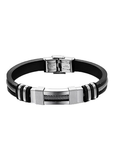 QiaoKai Titanium Steel Silicone Leather Bracelet