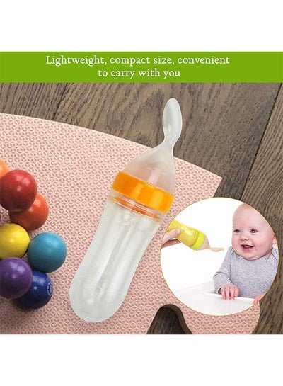 Generic Leak-proof Food Dispensing Silicone Baby Feeding Bottle and Spoon, Yellow/Clear