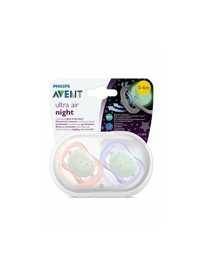 PHILIPS AVENT 2-Piece Ultra Air Night Soft Pacifier Set for 0-6 Months, Pink/Blue – SCF376/12