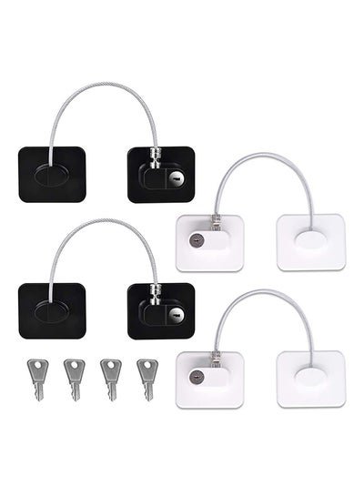 Generic Pack of 4 Child Safety Cable Fridge Window Lock With Key Set – Black/White