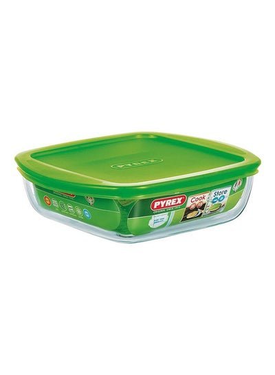 PYREX Square Dish With Lid Clear/Green 20cm