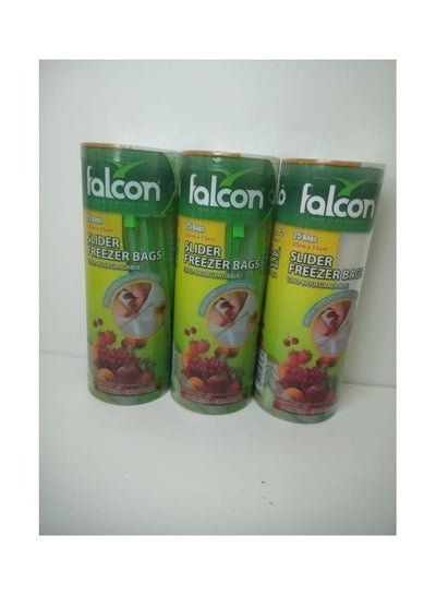 falcon alcon Pack of 3 X 25 Bags Slider Freezer Bags Clear 20X15cm