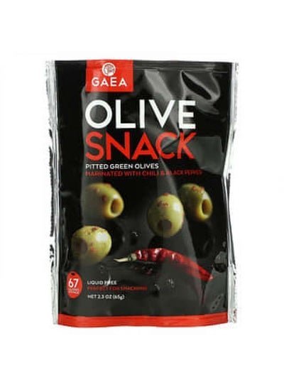Gaea Gaea, Olive Snack, Pitted Green Olives, Marinated With Chili & Black Pepper, 2.3 oz (65 g)