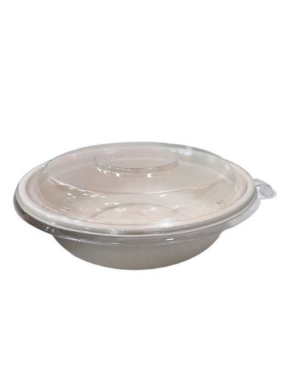 SNH PACKing Bagasse Round Bowl 32 Ounce With Lid Restaurant Carryout Lunch Meal Takeout Storage Food Service 12 Pieces