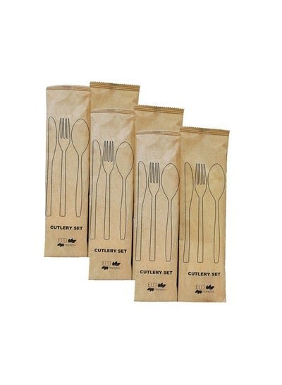 SNH PACKing Disposable Wooden Cutlery Set Natural Eco Friendly Bamboo Utensils Forks Spoons and Knives With Napkin 100 Pieces.