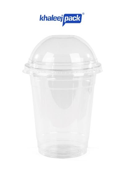 Khaleej Pack KHALEEJ PACK – [50 Cups] Clear Plastic Cups 14oz With Dome Lid – Strong & Durable For All Cold Desserts – Juice – Milkshake – Smoothie – Slush & Cold Coffee.