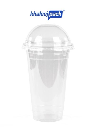 Khaleej Pack KHALEEJ PACK – [50 Cups] Clear Plastic Cups 16oz With Dome Lid – Strong & Durable For All Cold Desserts – Juice – Milkshake – Smoothie – Slush & Cold Coffee.